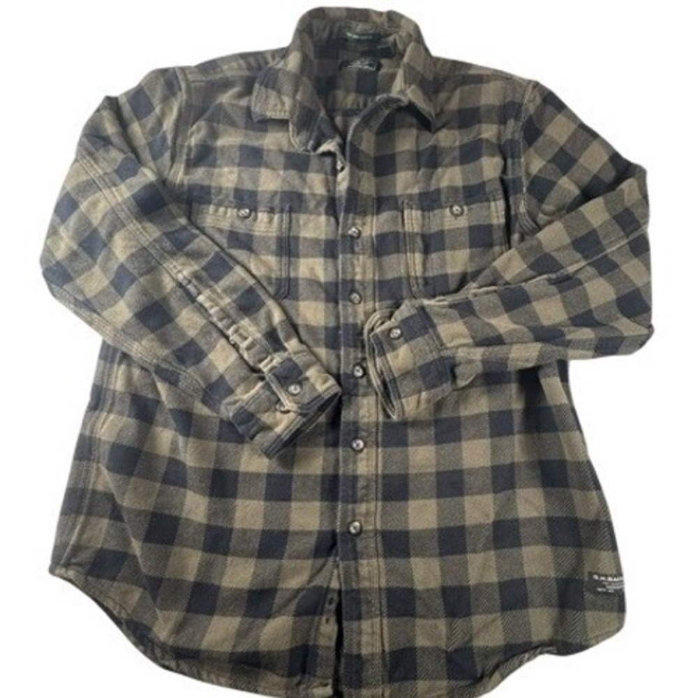 G.H. Bass Shirt Mens Large Green Black Buffalo Plaid Flannel Button Up